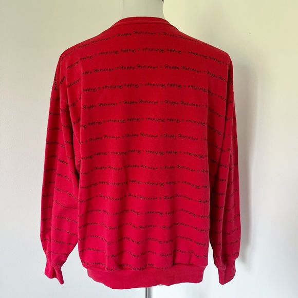 Vintage 90s Holiday Time Red Ugly Puff Paint Pullover Popover Sweatshirt Sweater - Picture 11 of 16